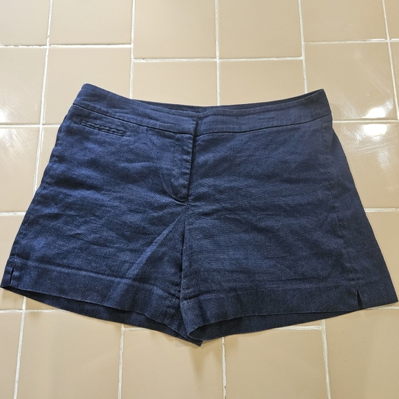 White House Black Market navy midrise linen shorts. Size 10. - Picture 1 of 5